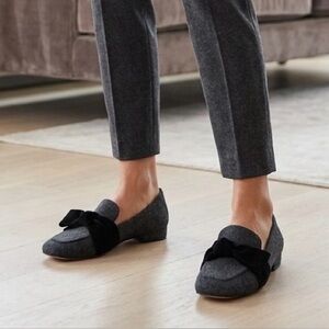 Vtg Antonio Melani Gray Wool Bow Slip On Loafers Block Heel Women’s 6.5M